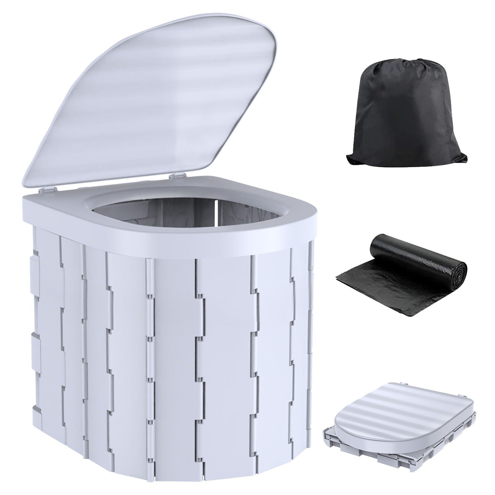 Toilettes portables XL pour adultes, extra large de 39,4 cm de haut, pliable, avec étagère amovible pour téléphone et porte-papier, couvercle étanche