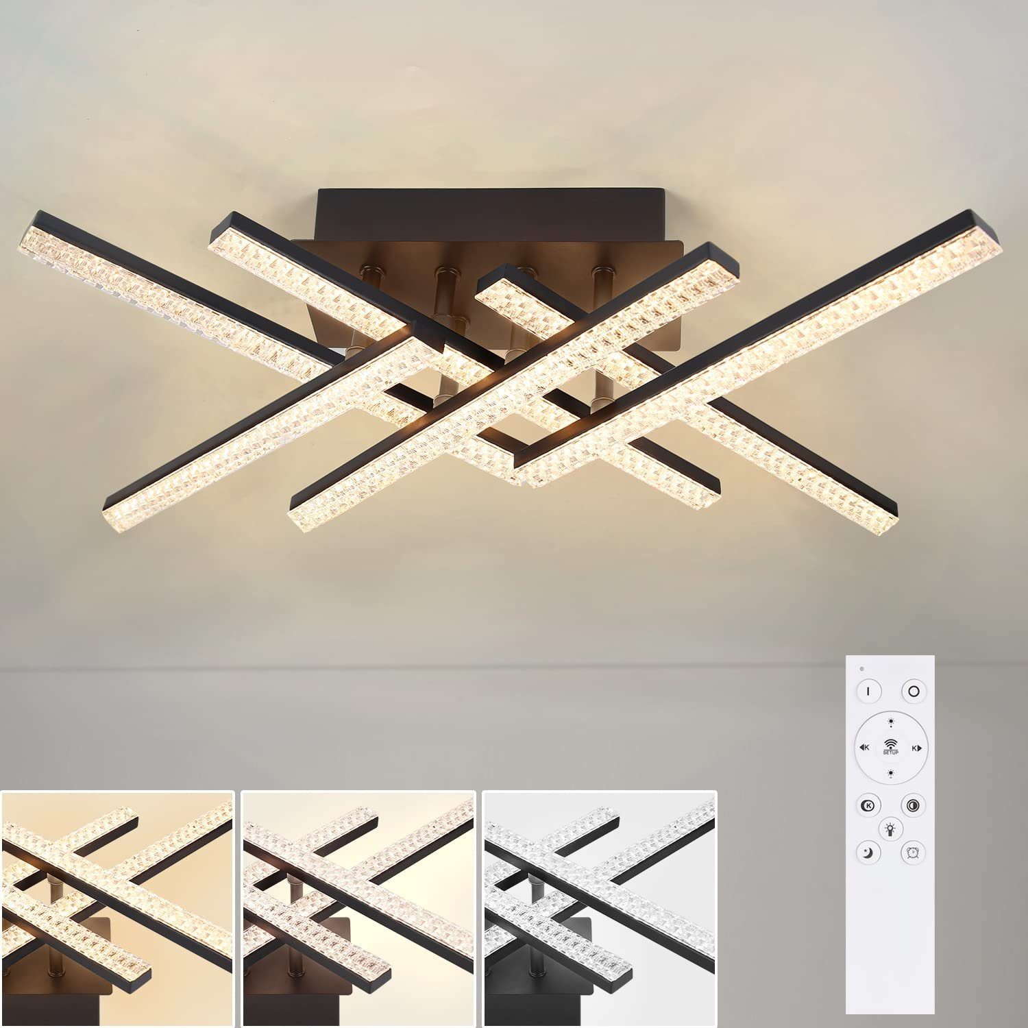 ZMH Kryształowa lampa sufitowa LED do salonu z pilotem
