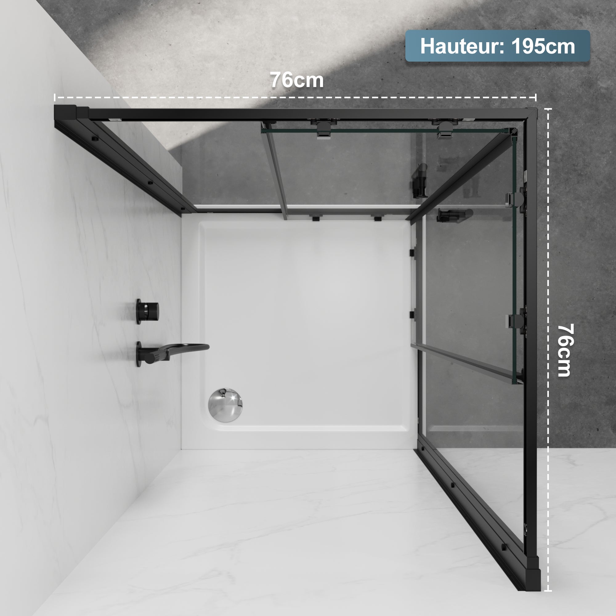 SIRHONA Cabine de douche avec Coulissante à Double Ouverture - Verre Trempé de 5mm - Noir 76x76x195cm - 3
