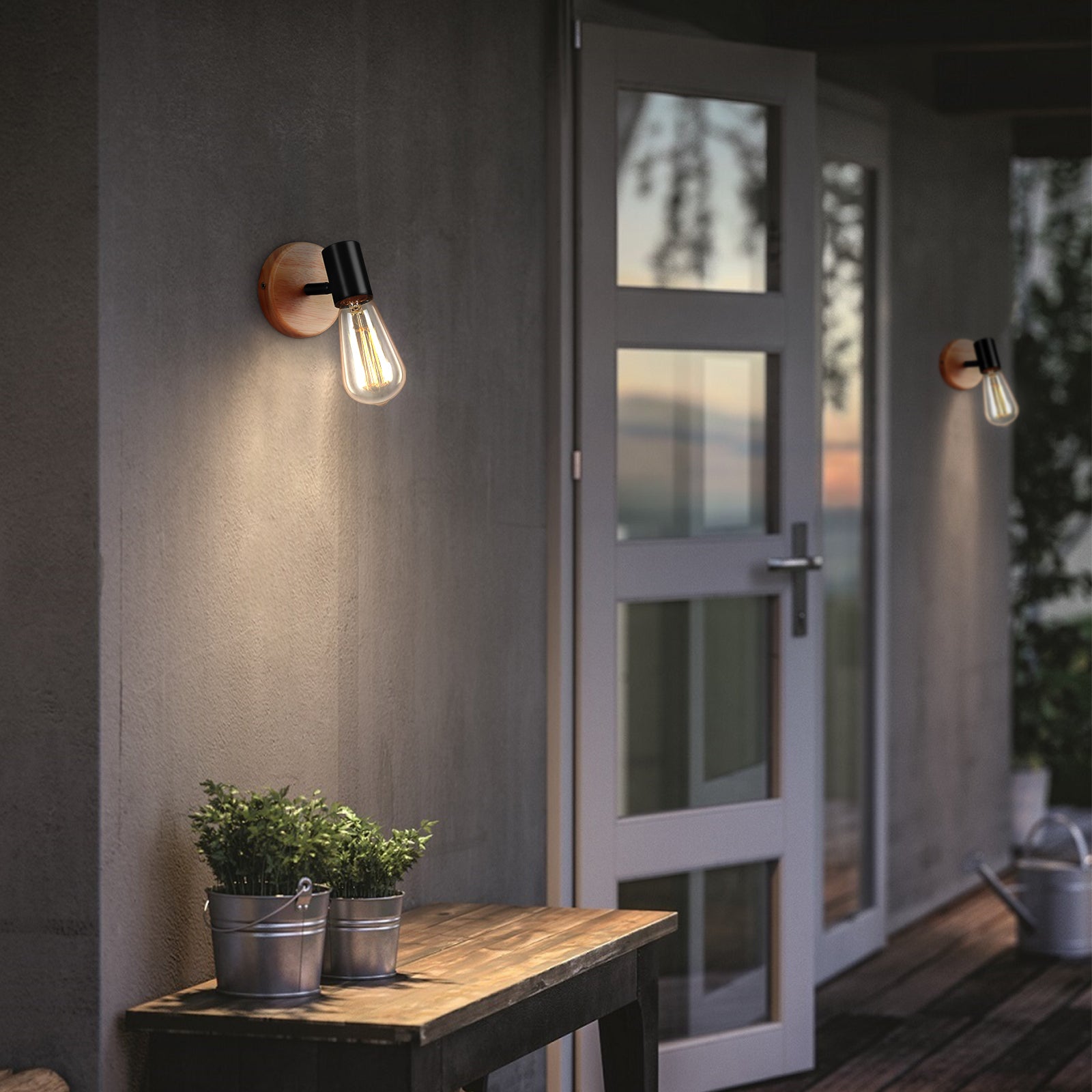 TOKIUS Applique Murale Interieur Vintage Industrielle Plafonnier Luminaire E27 En Métal Lampe Murale Industrielles Rétro Réglable 180° éclairage Mural Cuisine Salon (avec Bois - 1pcs