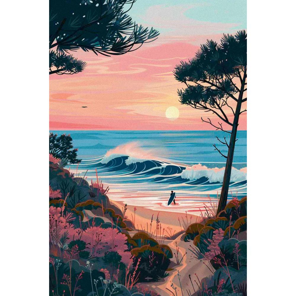 Toile surf pastel sur plage – Décoration murale côtière