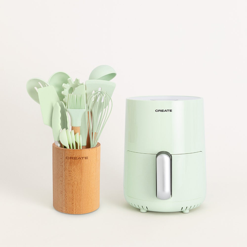 CREATE - Pack AIR FRYER 1.5 L + Zestaw Przyborów Kuchennych - Vert pastel