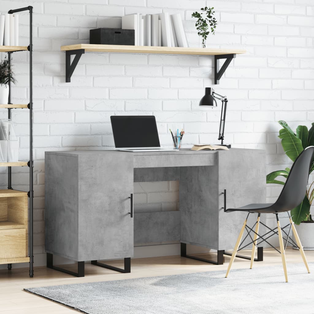 Bureau gris béton 140x50x75 cm bois d'ingénierie | Leroy Merlin