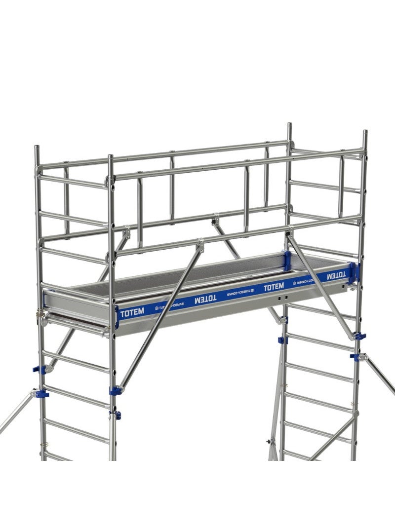TUBESCA-Comabi - Échafaudage roulant aluminium Totem 2 – Garde-corps monoblocs – Longueur 1,80 / 2,50 m - Hauteur de plateau 2,85 m - L 2,50 x l 0,9 m - 2
