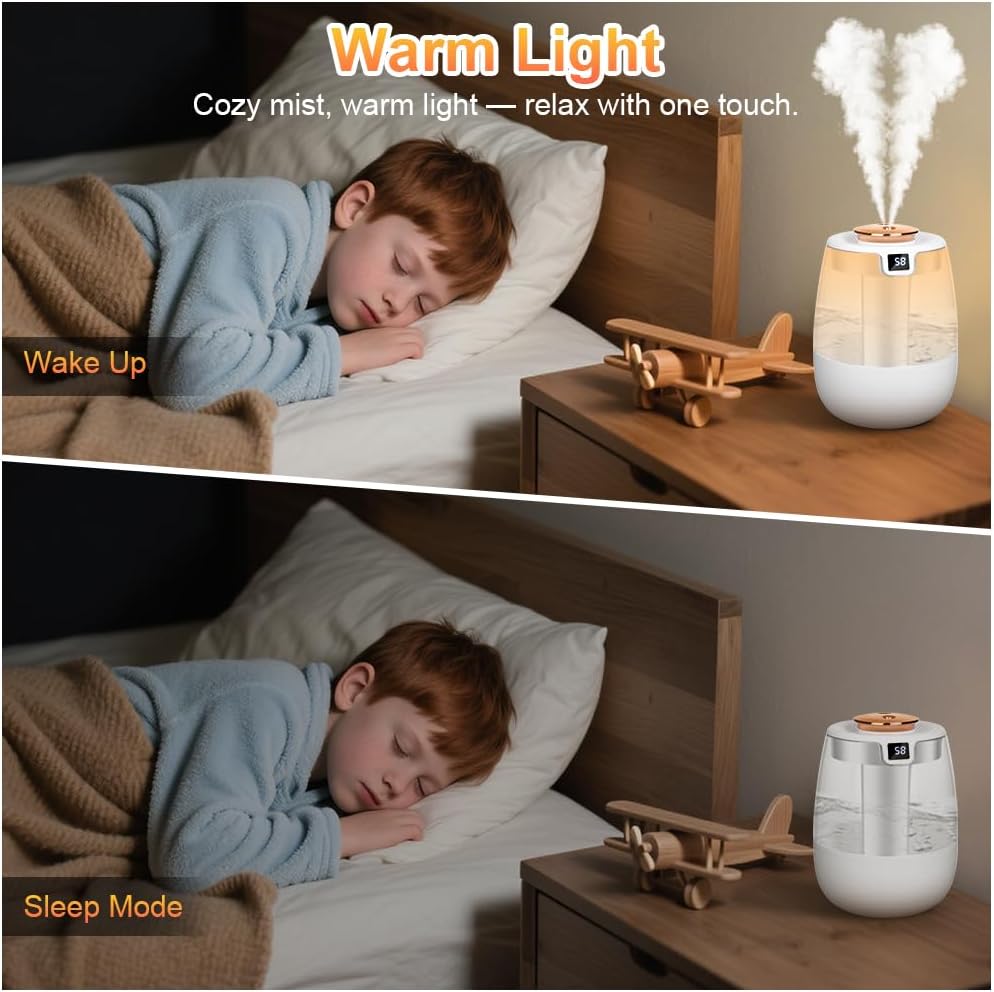 Umidificador de ar, umidificador de ar para quarto de 2 litros com visor inteligente de umidade, ultrassilencioso de 20 dB, bateria com duração de 2 - 5