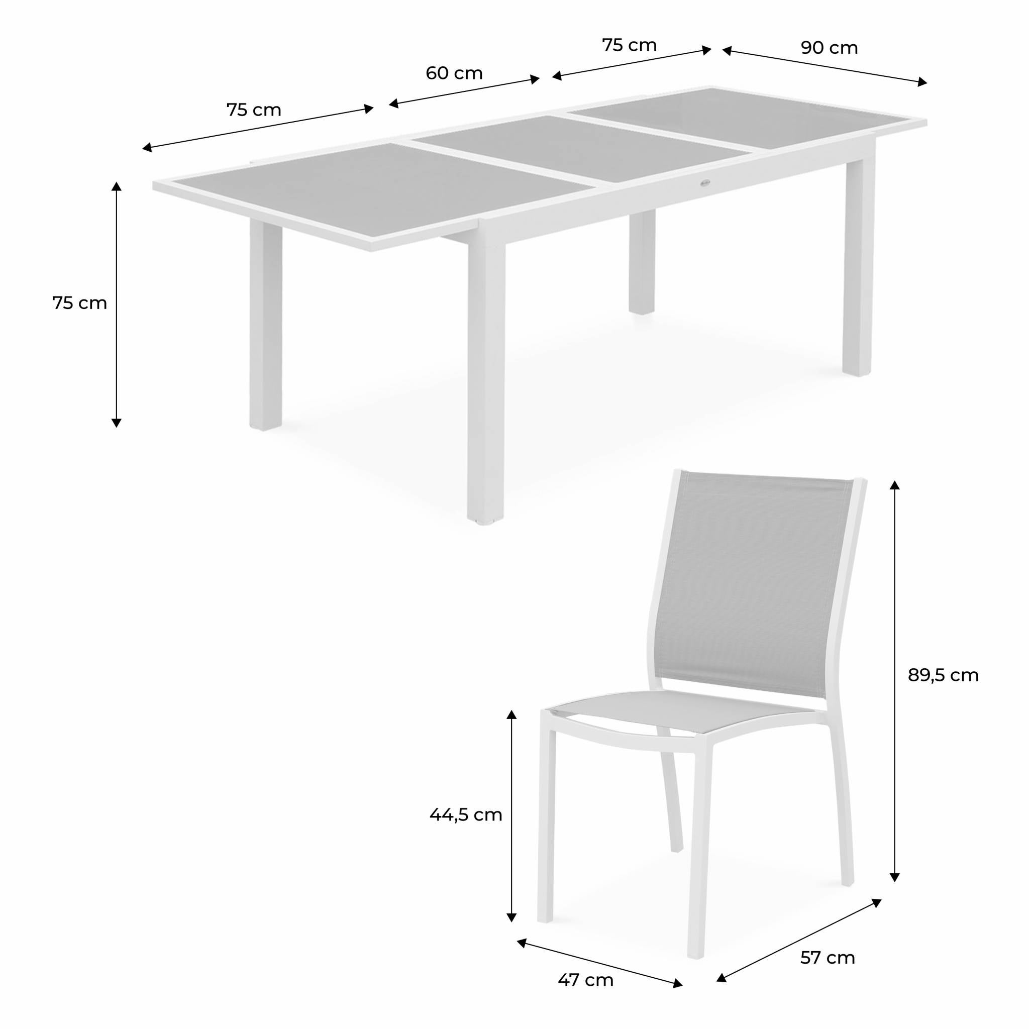 Table de jardin extensible aluminium + 6 assises - Orlando Gris taupe - Table en aluminium 150/210cm. plateau de verre. rallonge et 6 chaises en - 6