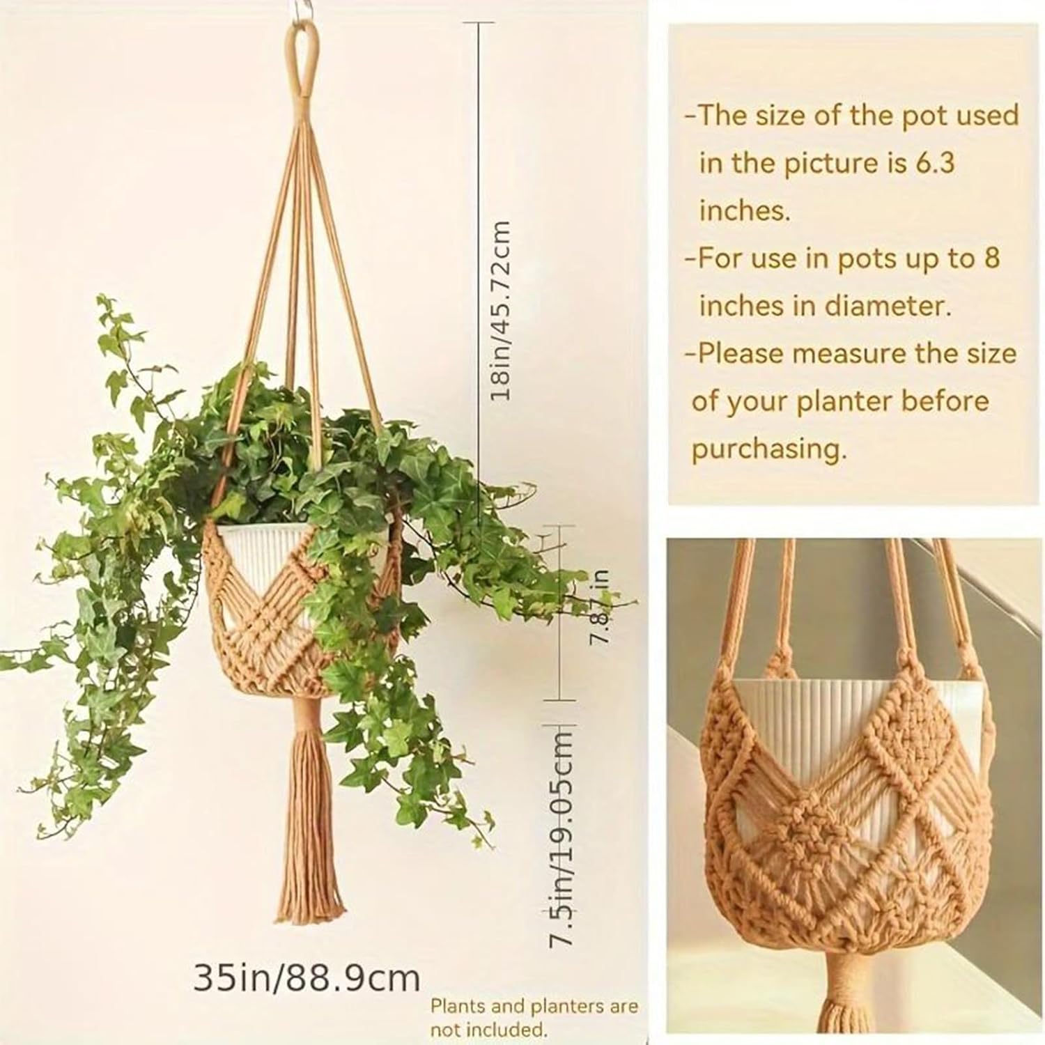 Suspension pour Plantes en macramé | 2 Supports de Pot à Suspendre – Style bohème Tendance au Crochet pour décoration d'intérieur, Pots de Fleurs - 5