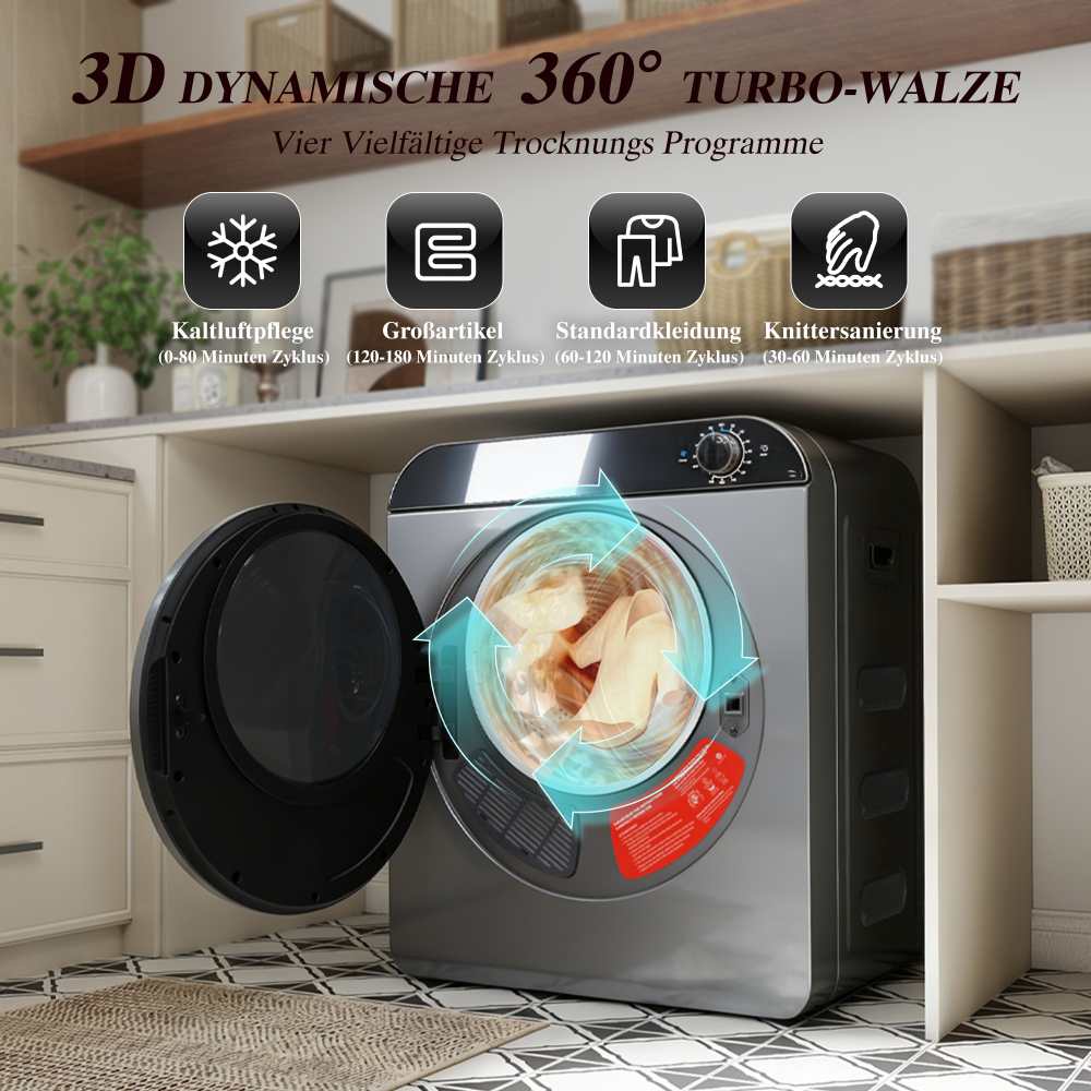 Secadora de alto desempenho 5 kg com tambor inox, aquecimento cerâmico PTC, 4 programas e desinfeção para roupa familiar - 6