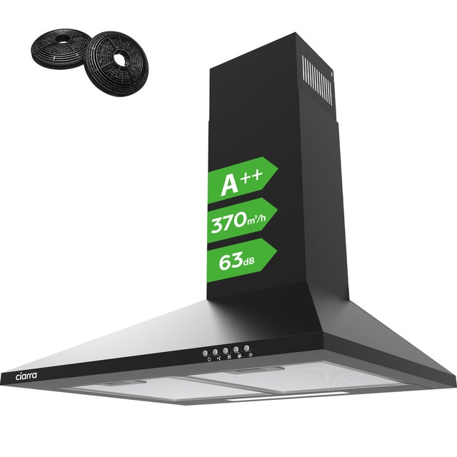 Exaustor de Parede CIARRA 60cm 370m3/h 3 Velocidades Recirculação Preto 201BK60