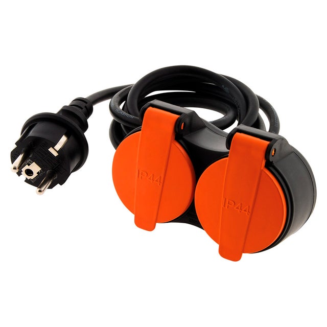 Rallonge étanche 2 prises avec clapet orange 2P+T H07RN-F 3x1,5mm² 5m - Zenitech
