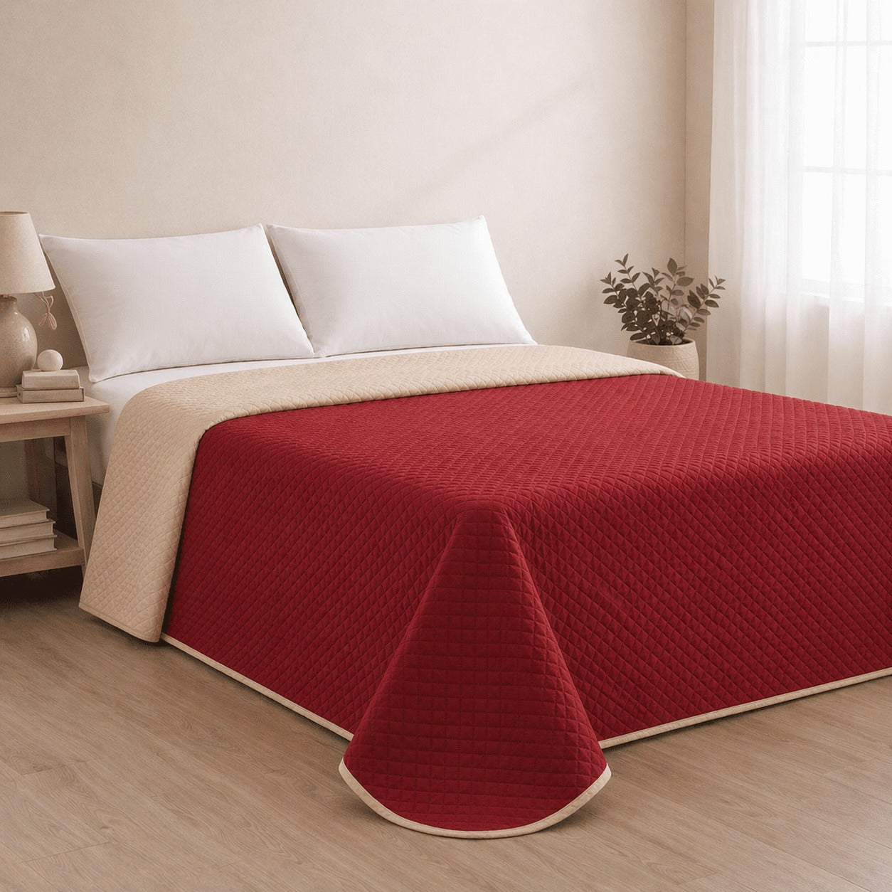 Colcha Bicolor Reversible Beige/Rojo Cama 180cm Donegal Collections - 5