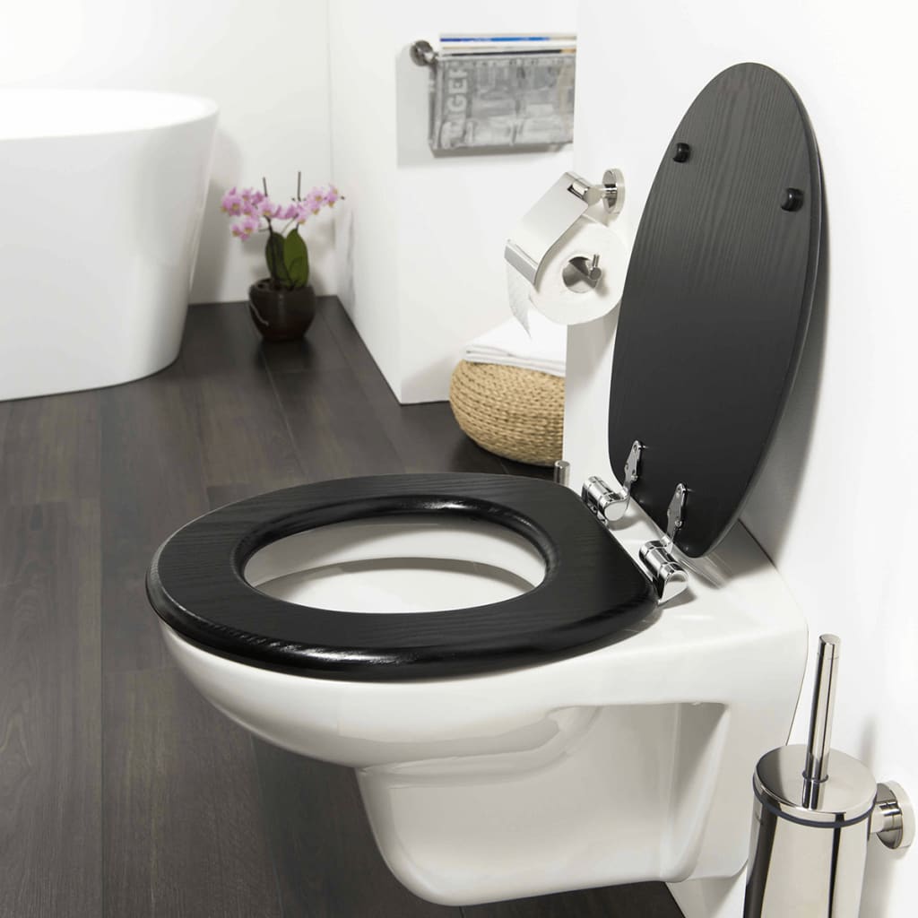 Abattant WC a fermeture en douceur Blackwash MDF Noir 252030746 Tiger Leroy Merlin