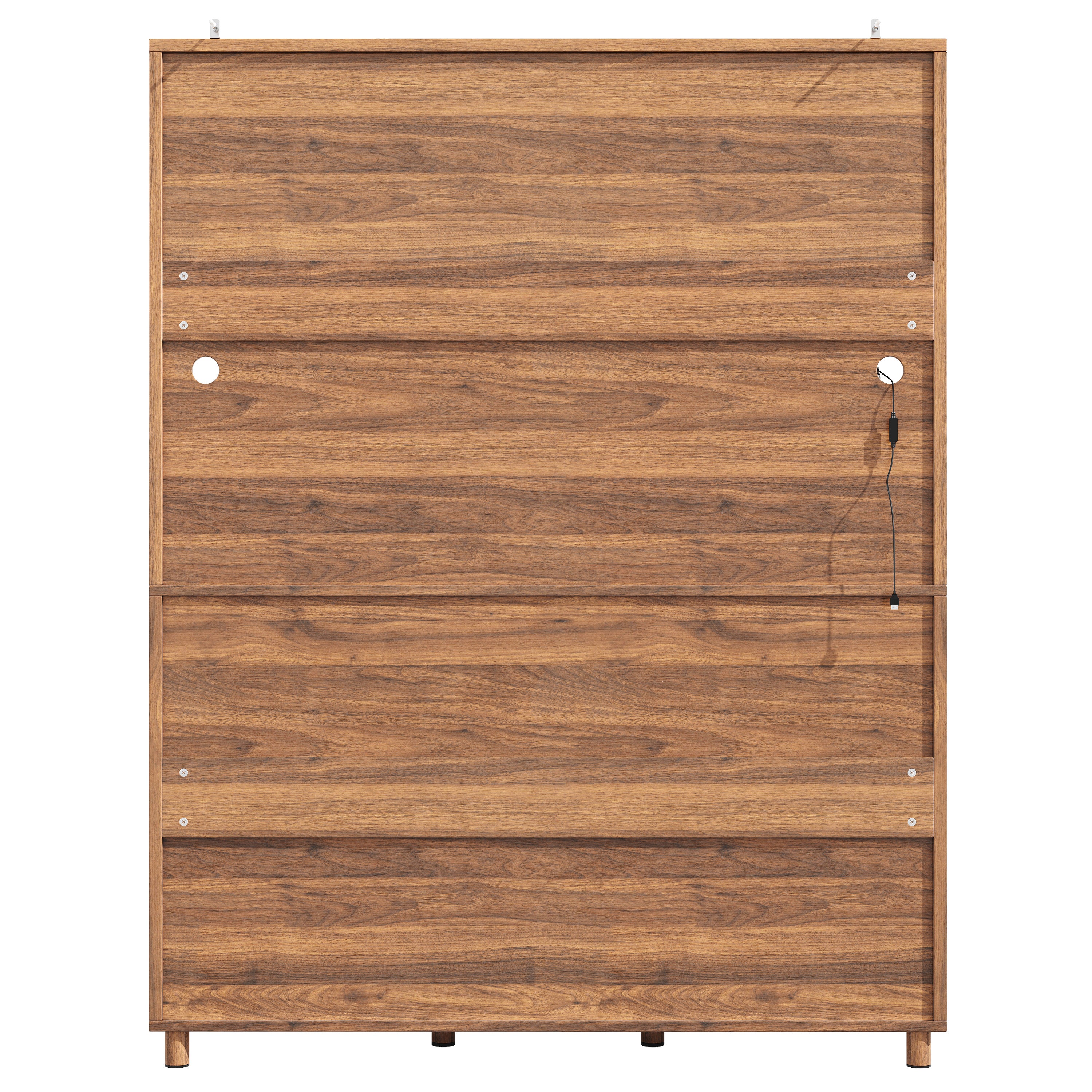 Meuble de cuisine 140×40×185 cm armoire haute avec 4 portes, LED, compartiments ouverts, en MDF, couleur marron - 6
