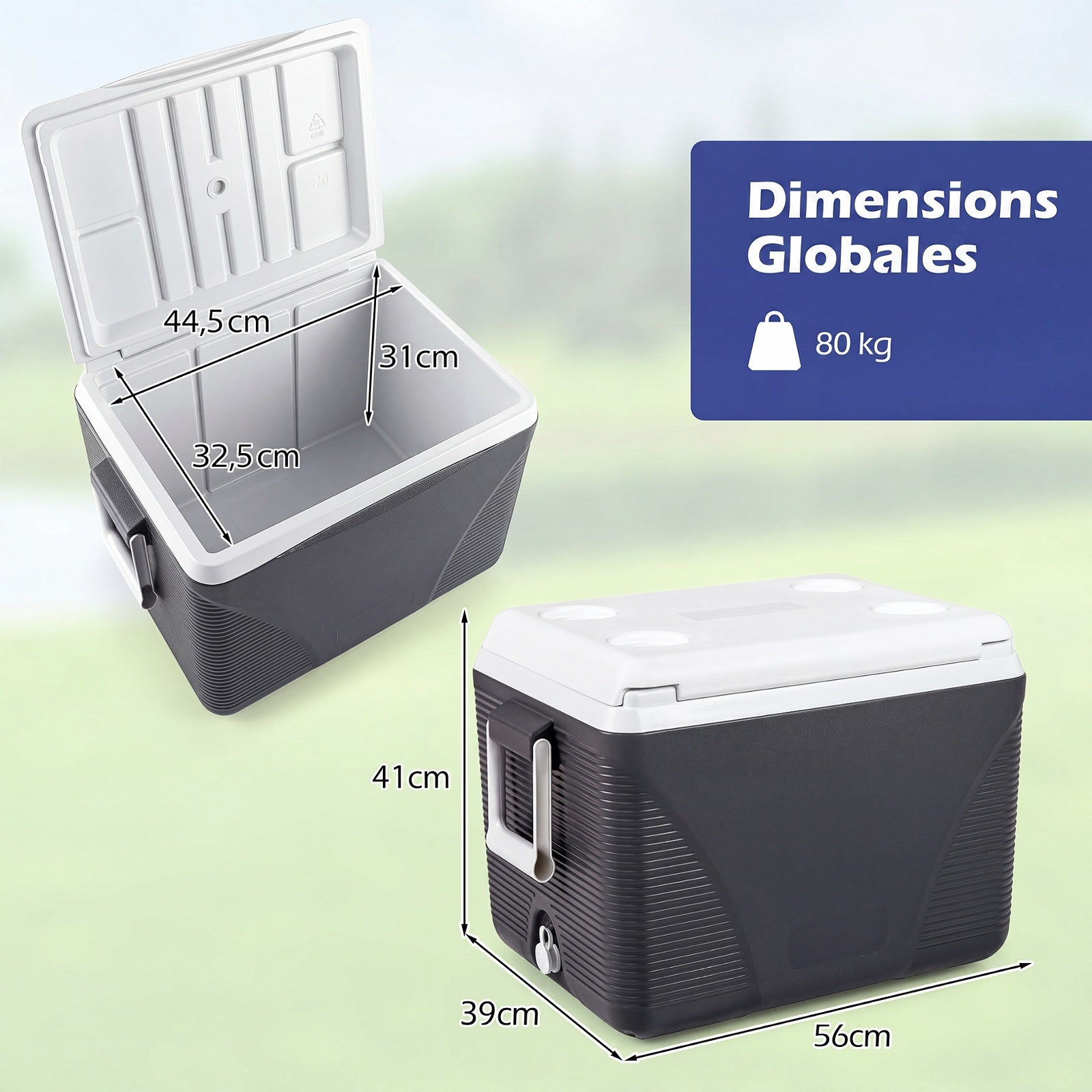Glacière Rigide 41L Isotherme, Boîte Réfrigérante Grande Capacité, Maintien au Froid 5 à 7 Jours, Glacière de Camping Portable avec Porte-Gobelets - 3