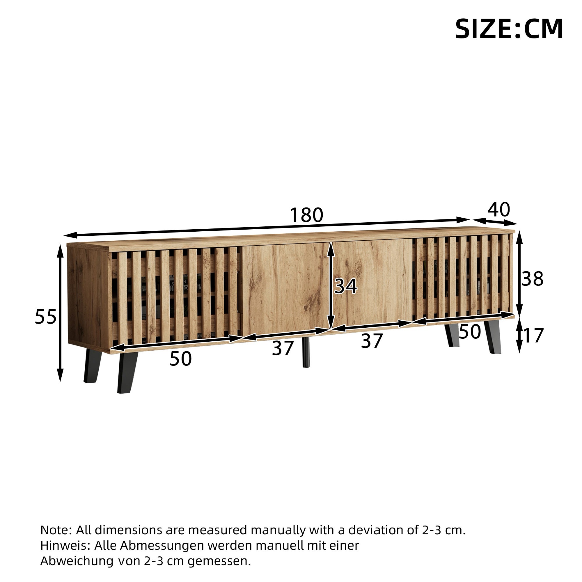 Meuble TV 180x40x55cm - avec 4 portes - Style scandinave - Naturel - 5