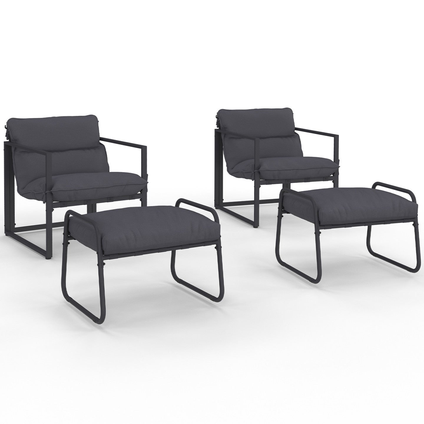 Lot de 2 fauteuils de jardin MARCO avec repose pieds gris coussin gris anthracite - 2