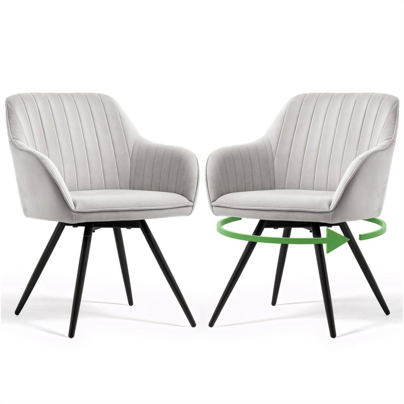 2x Welurowe krzesło obrotowe z przeszyciami Szare TURNO Czarne nogi