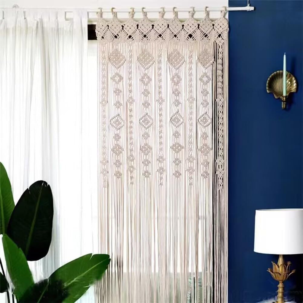 Rideaux de porte en macramé - Fait à la main - Tapisserie tissée en coton tissé - Séparateur de pièce à suspendre - Pour chambre à coucher(85 x200cm） - 4