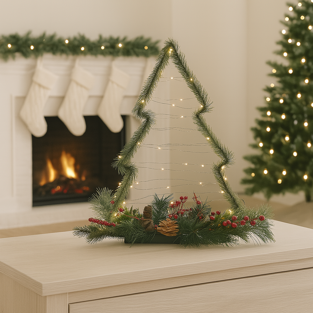 Alberello di Natale con bacche, pigne e luci led decorazione natalizia 50 cm - 4