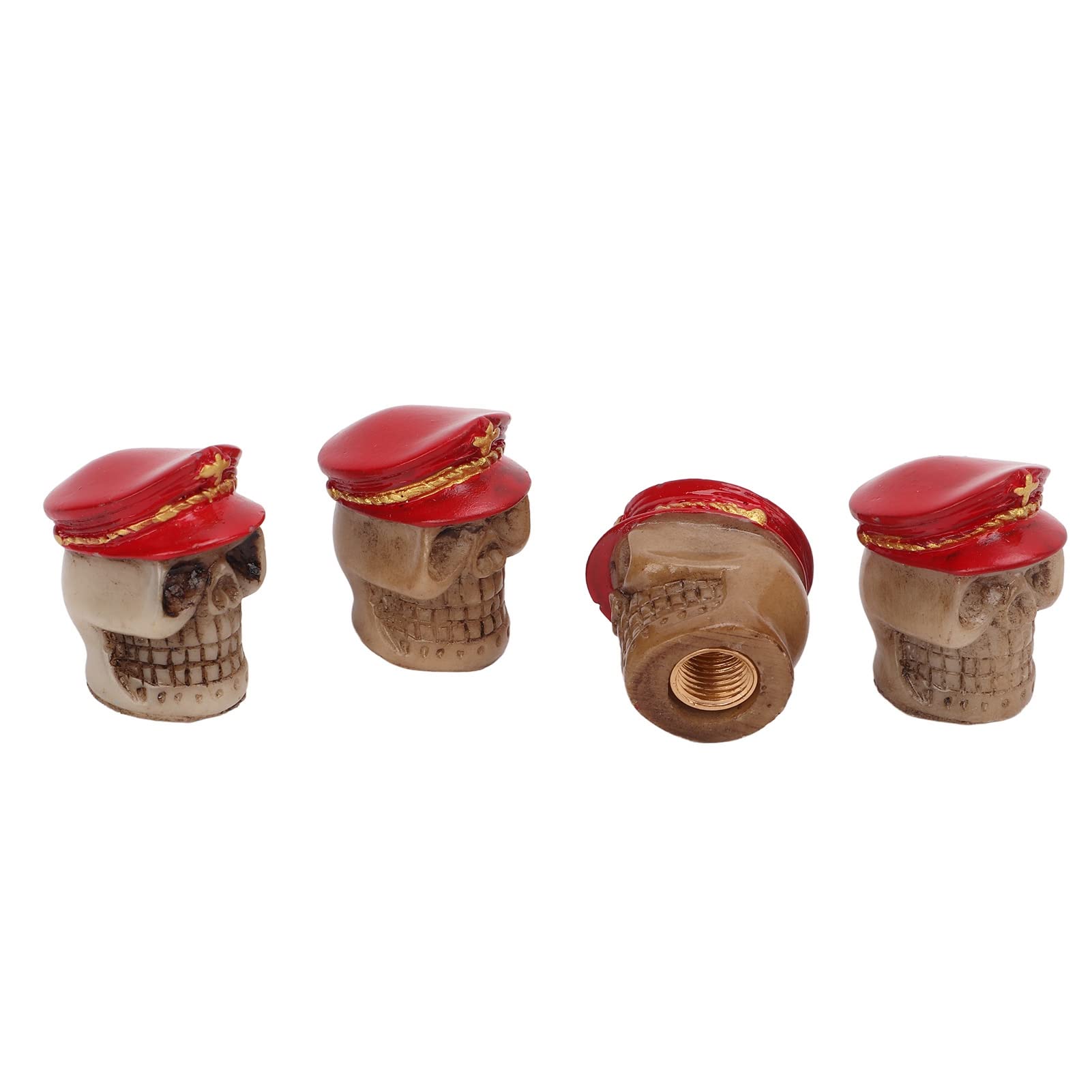 4 Tappi Valvola Pneumatici A Forma Di Teschio Con Casco | In ABS E Rame, Con Anello In Gomma, Universali Per Auto, Moto, Bici, SUV, Colore Argento - 2