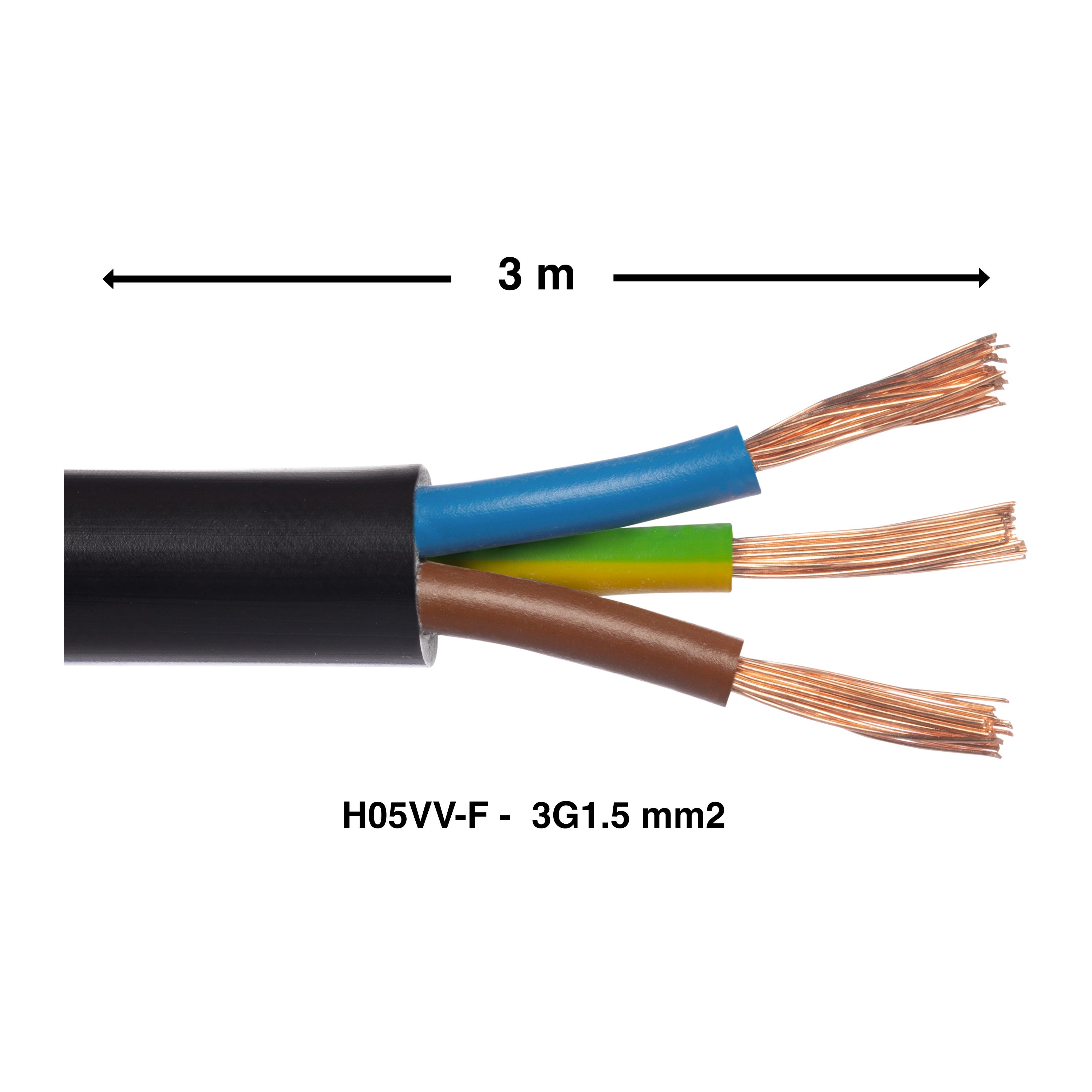 Cable eléctrico flexible H05VV-F 3 x 1.5 mm² L 3 m LEXMAN negro en rollo - 2