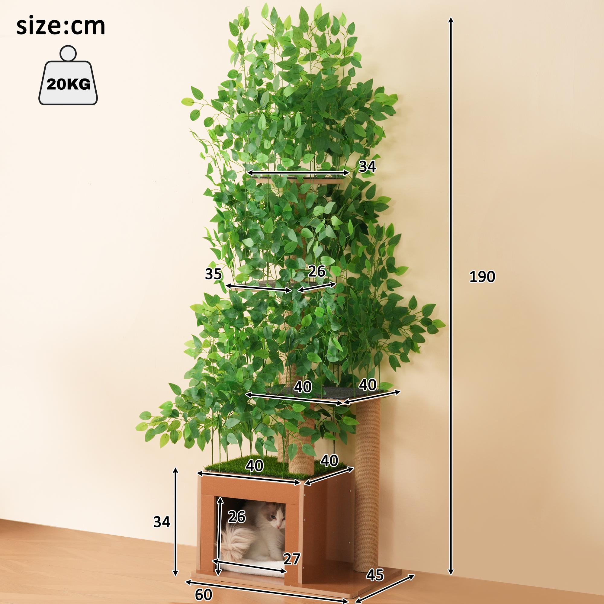 Árvore para gatos 190 cm em forma de árvore com 4 plataformas – Design natural, MDF impermeável e arranhadores para escalar, esconder-se e observar - 7