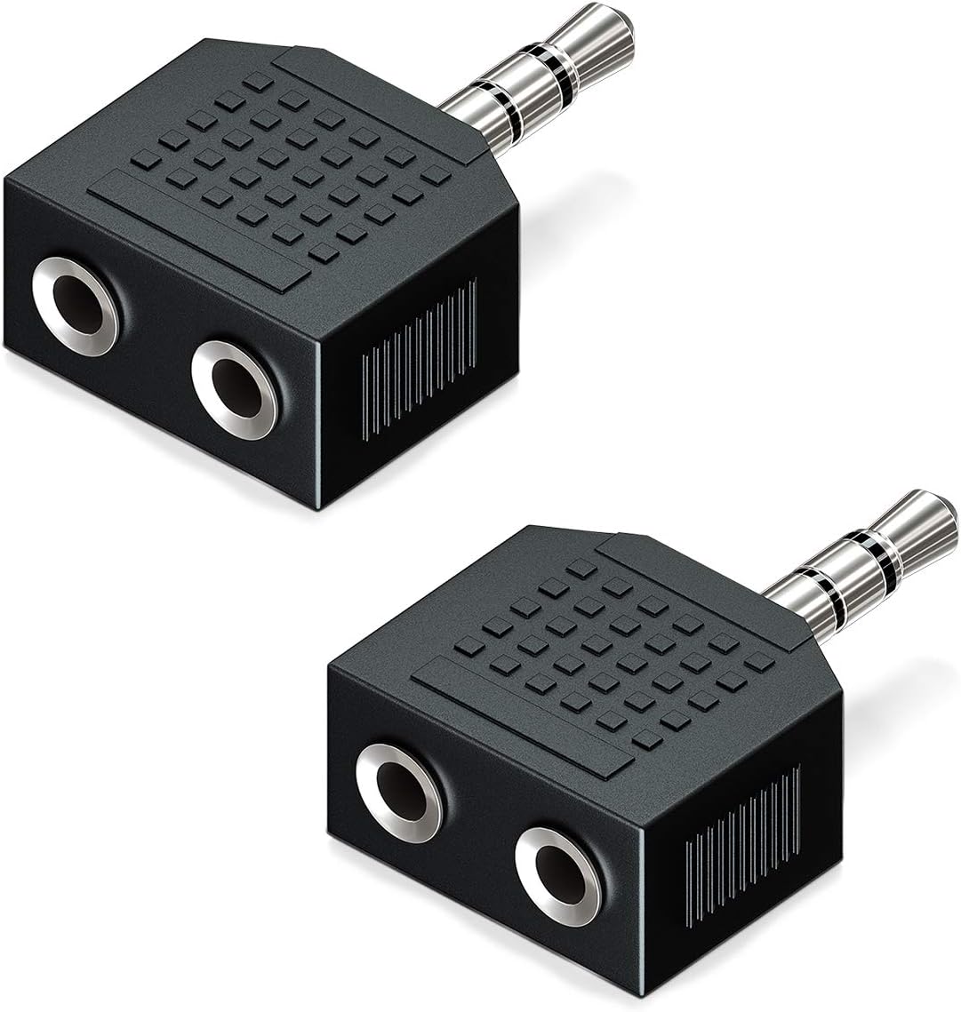 Adapter rozdzielacza sygnału audio stereo z 2 gniazdami 3,5 mm; rozdzielacz sygnału audio z 1 gniazdem 3,5 mm na 2 gniazda 3,5 mm; amplituner kina do