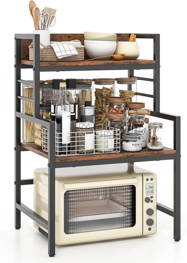 Support Extensible à Micro-Ondes à 3 Niveaux, Etagère à Micro-Ondes avec Cadre en Métal, Etagère Organisateur de Cuisine pour Épices, Mico-Ondes