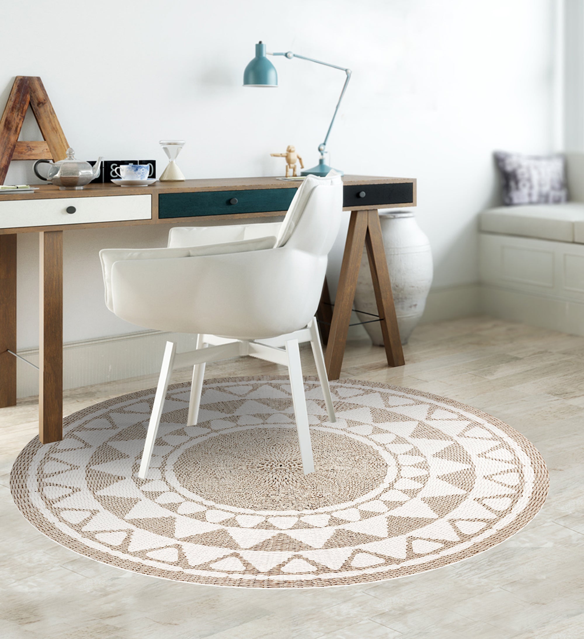 Tapete de vinil Khamba rattan [Diam] 150 cm - PVC antiderrapante, vinílico para cozinha ou sala, impermeável, lavável, ignífugo - 5