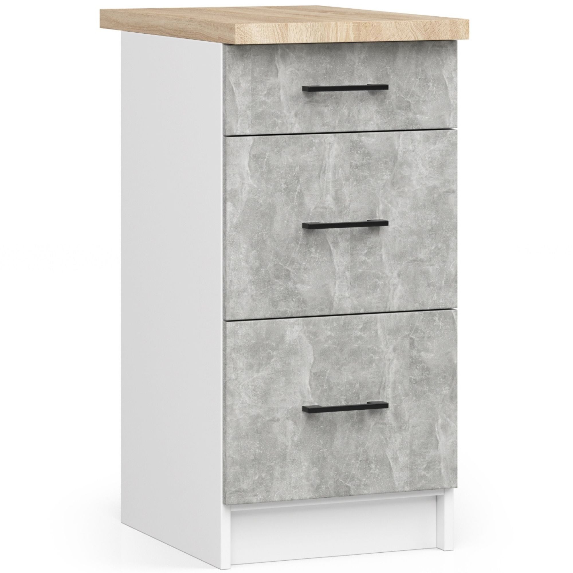 Szafka kuchenna AKORD S40 z blatem system OLIWIA Biała 40 cm 3 szuflady kolor Beton mat 40x46x85 cm