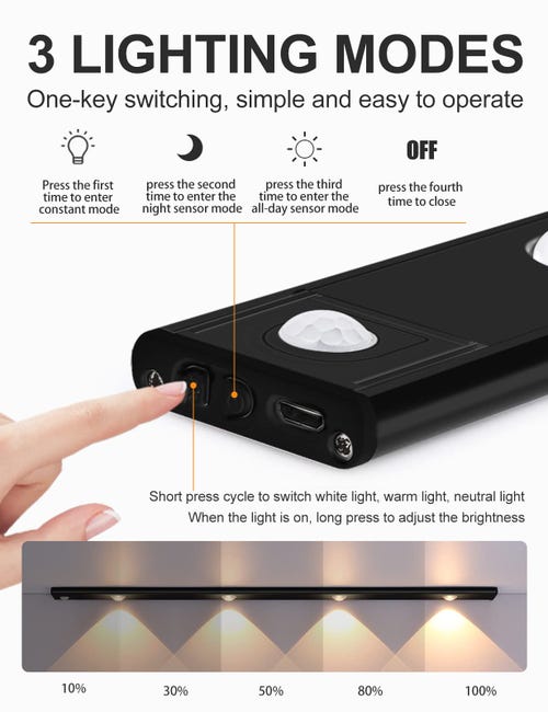 Luce notturna senza fili con sensore di movimento, 18 LED USB ricaricabile con 3 modalità, luce notturna automatica per armadio, cucina, soggiorno, camera da letto, cantina (1 pezzo Luce notturna senza fili con sensore di movimento, 18 LED USB ricaricabile con 3 modalità, luce notturna automatica per armadio, cucina, soggiorno, camera da letto, cantina (1 pezzo