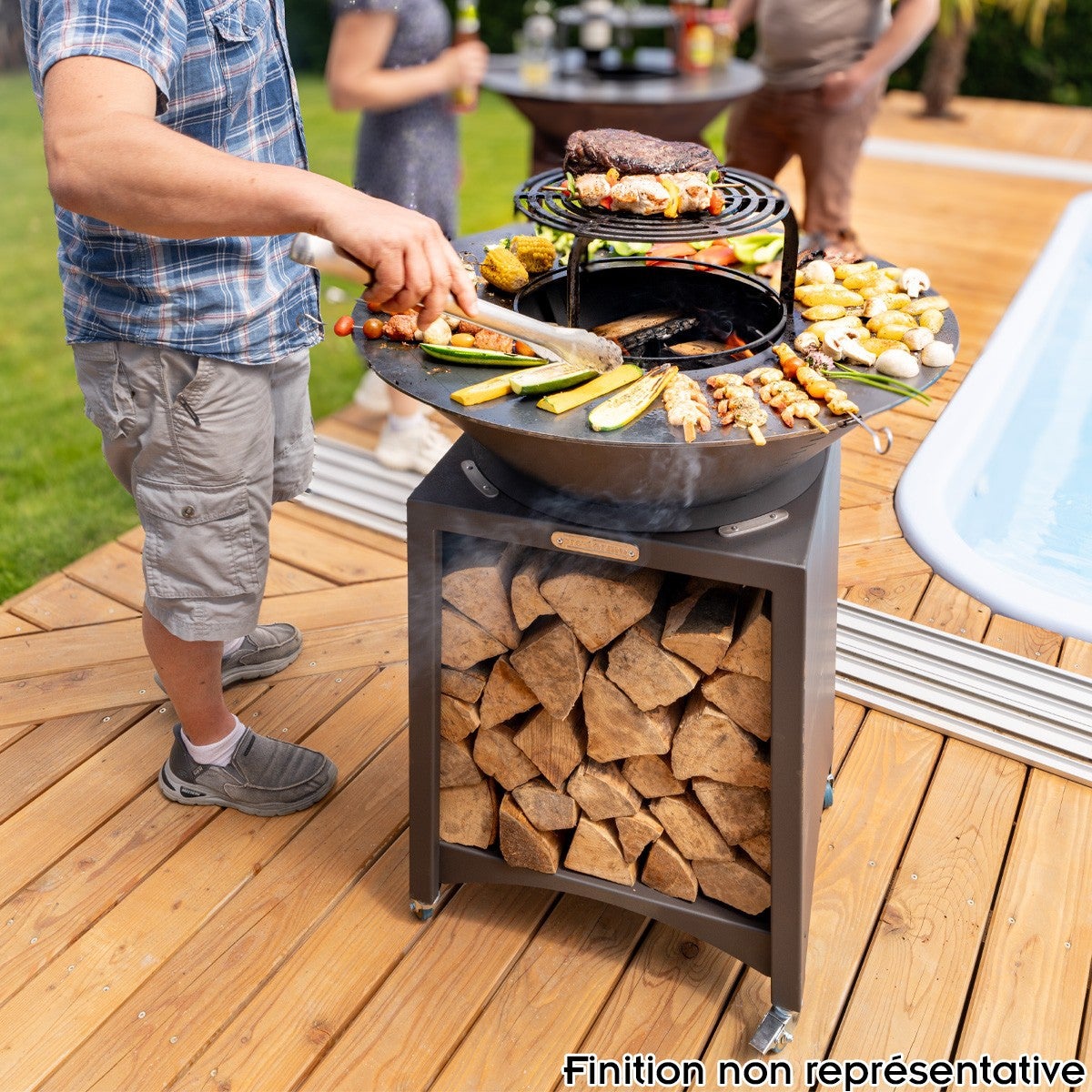 FIESTA Brasero haut acier corten avec plaque et grille amovible inox barbecue plancha extérieur Ø 75 cm - 5