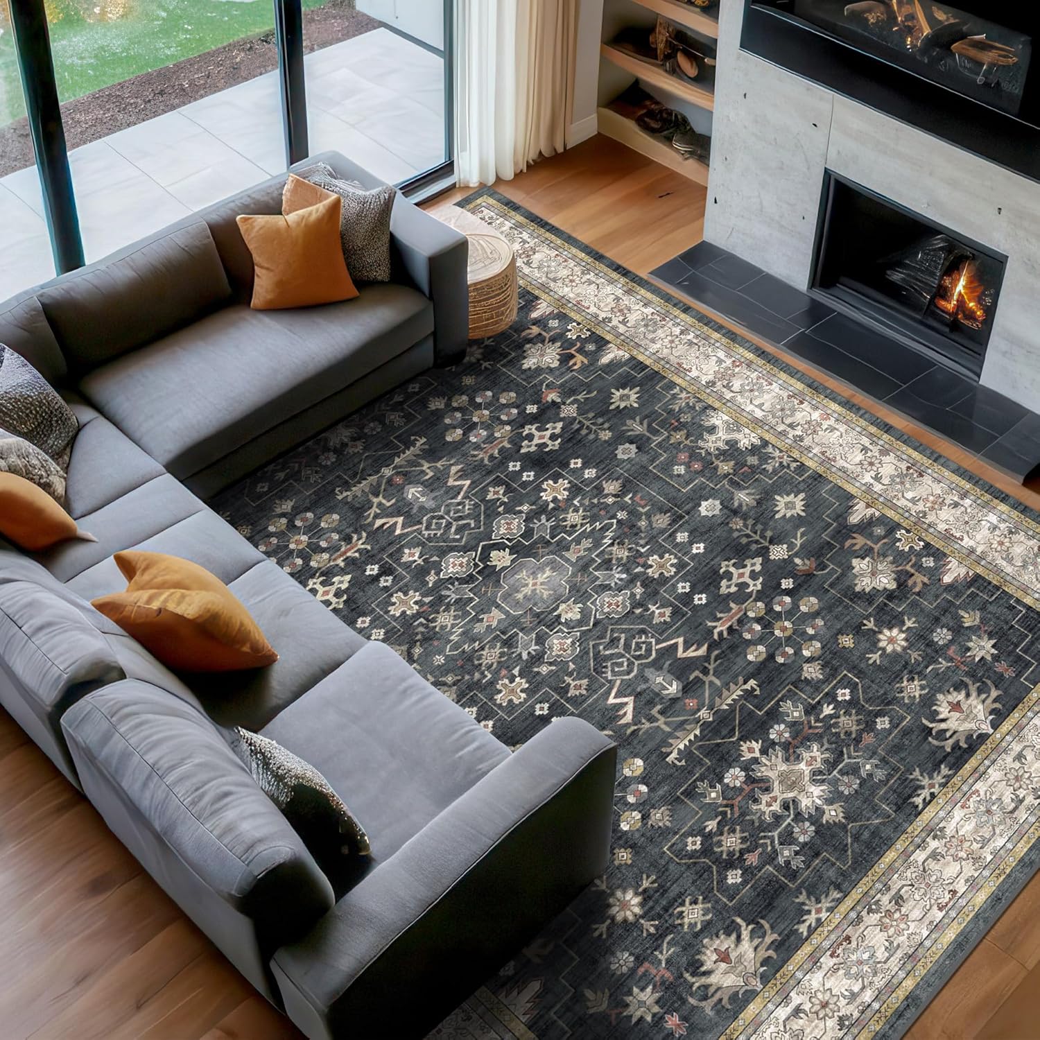 Tapis de salon vintage, tapis de sol doux antidérapant lavable, tapis de décoration pour chambre à coucher, salle à manger, 120*160 cm - 3