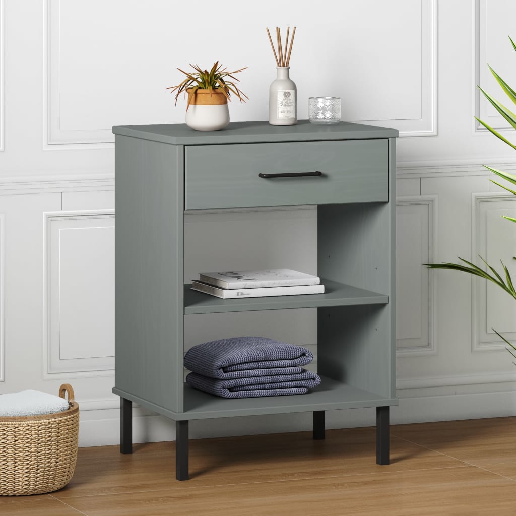 Armoire console avec pieds en métal Gris Bois pin massif OSLO | Leroy ...