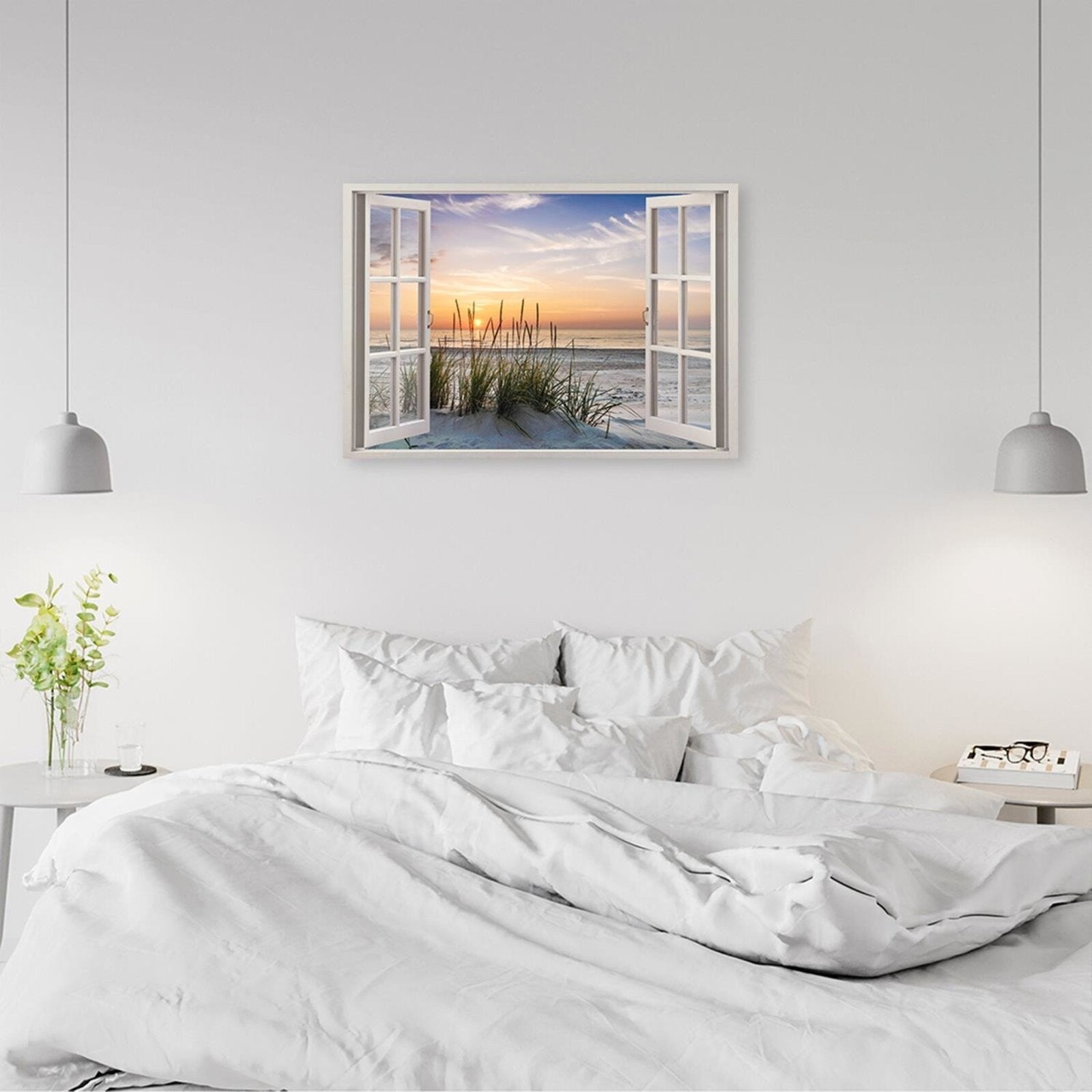 Tableau fenêtre en bois donnant sur la plage - 120 x 80 cm - 4