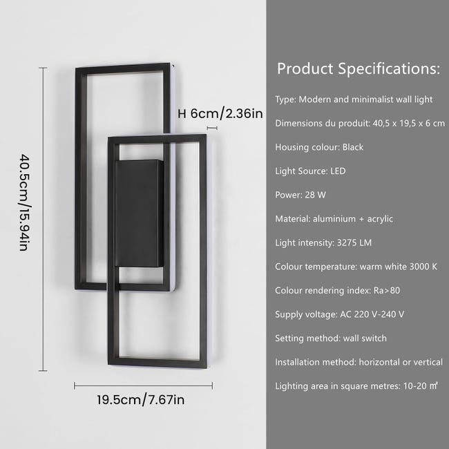 Applique Murale LED Moderne 10W - Lumière Chaude 3000K Noir Et Or Pour Salon, Chambre, Couloir
