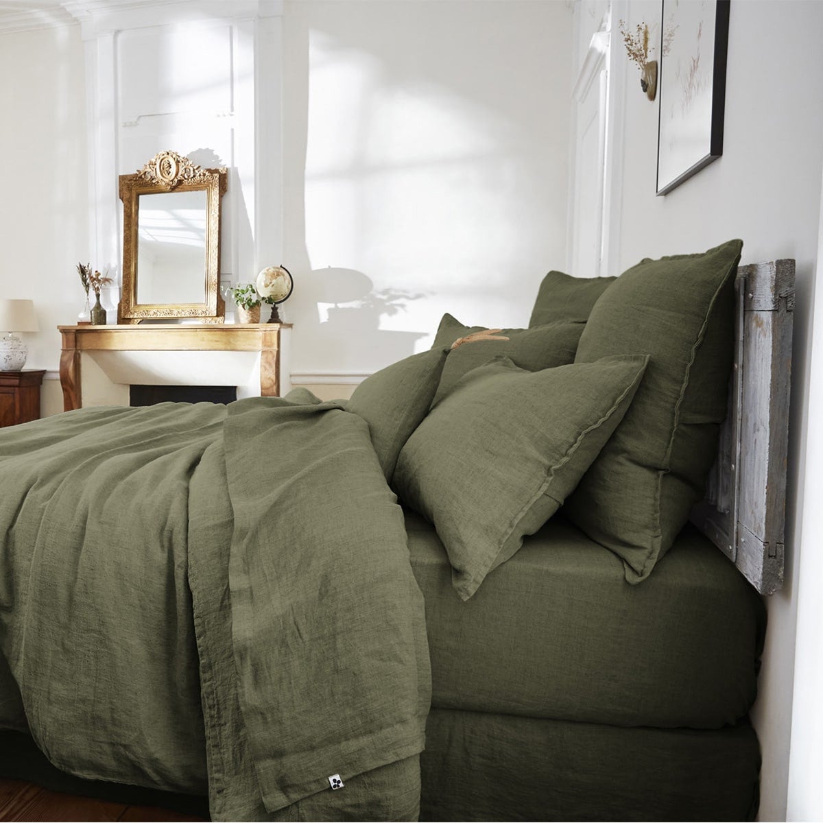 MARGAUX - Drap Housse 160x200cm Lin Lavé Coloris Thym - 3