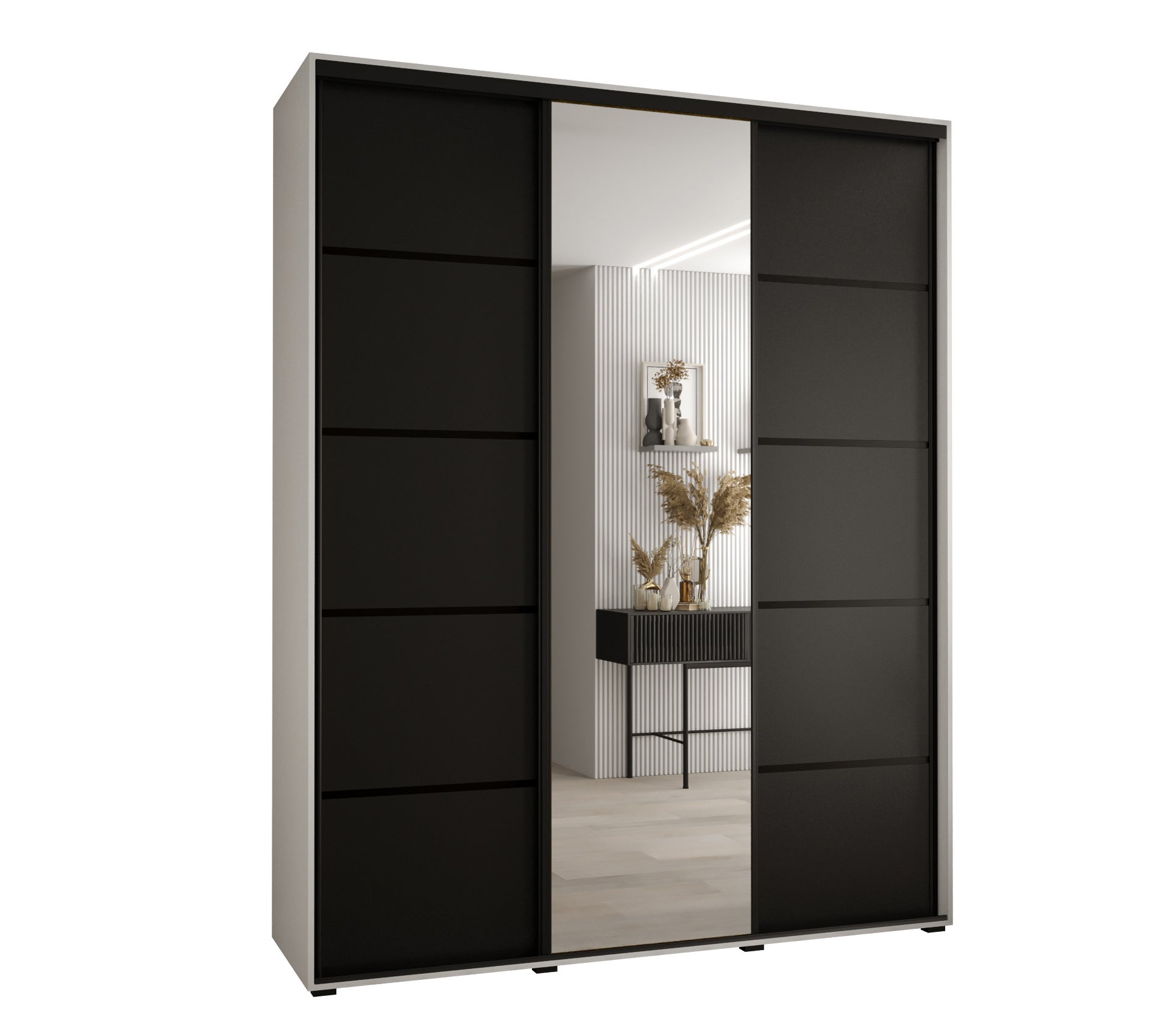 Szafa przesuwna z lustrem wysoka Davos 5 180 x 60 x 235,2 cm biały + czarny + u. czarny - Abiks Meble