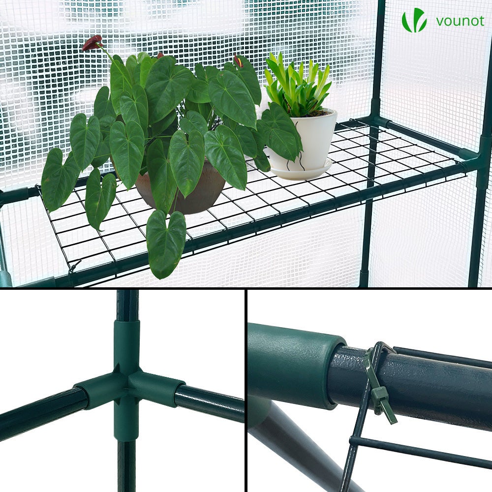 Serre de jardin avec étagères 143x215x195cm blanc - bâche renforcée 135g/m², fenêtre moustiquaire, porte enroulable zippée - VOUNOT® - 3