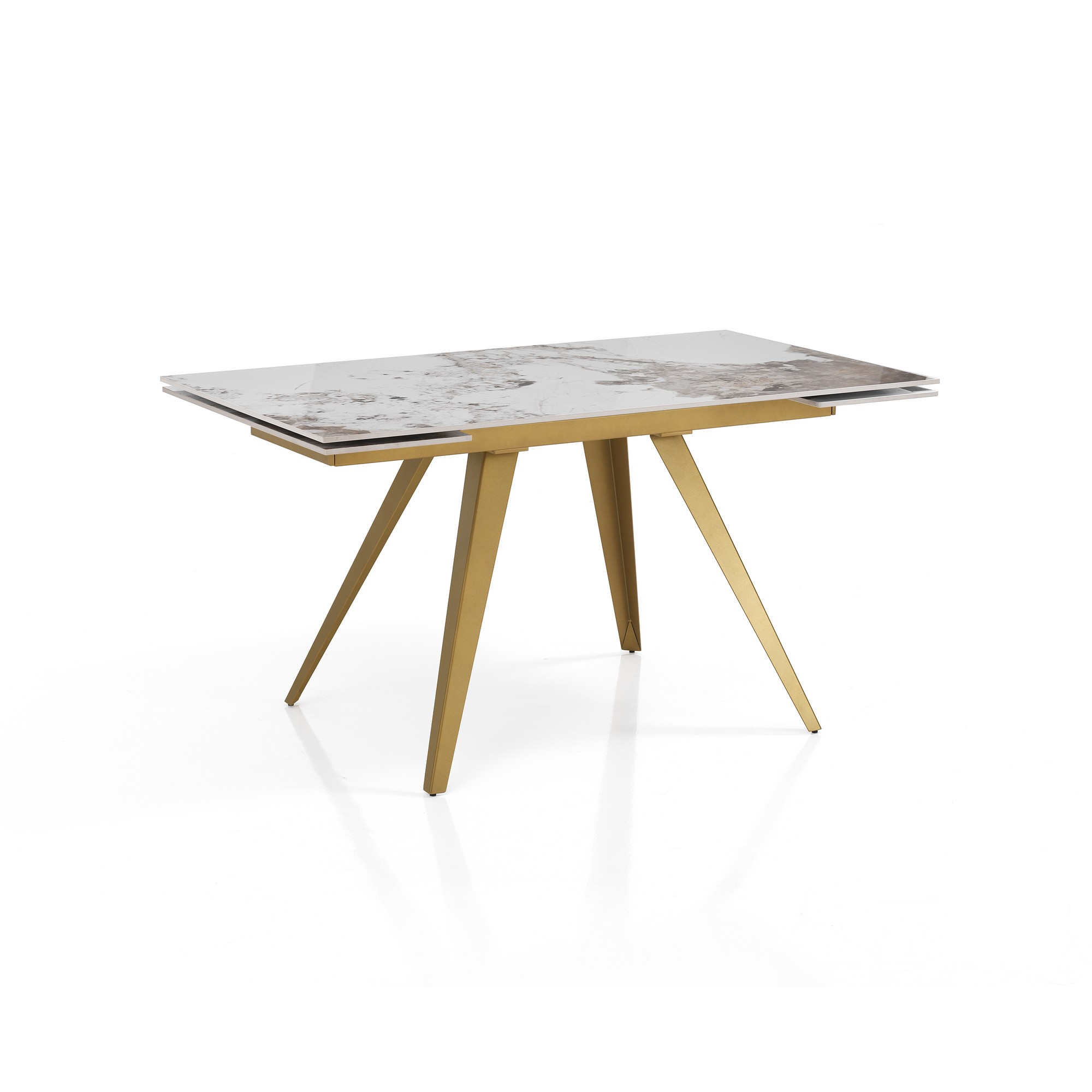 EKA GOLD - rozkładany stół ONICE MARBLE – matowa złota stal, ceramika marmurowa Onyx, wys. 75 cm, szer. 140/200 cm, 6/8 miejsc, do jadalni