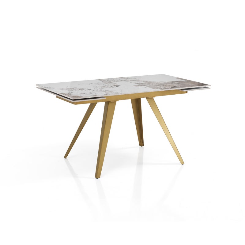 EKA GOLD - rozkładany stół ONICE MARBLE – matowa złota stal, ceramika marmurowa Onyx, wys. 75 cm, szer. 140/200 cm, 6/8 miejsc, do jadalni