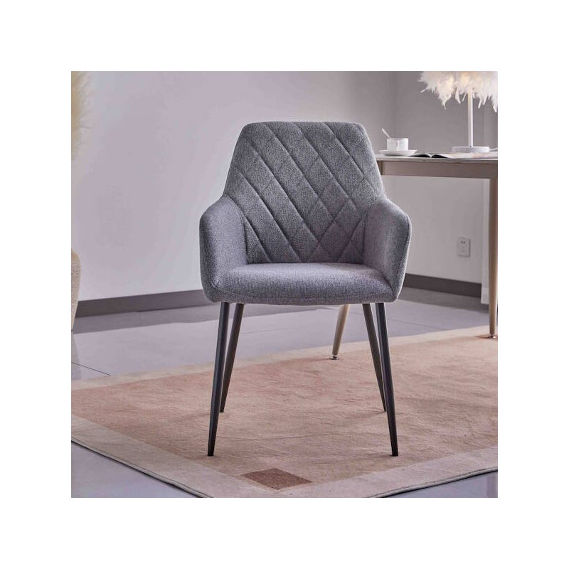 Zestaw 2 krzeseł tapicerowanych szarą tkaniną, drewniana konstrukcja, czarne nogi