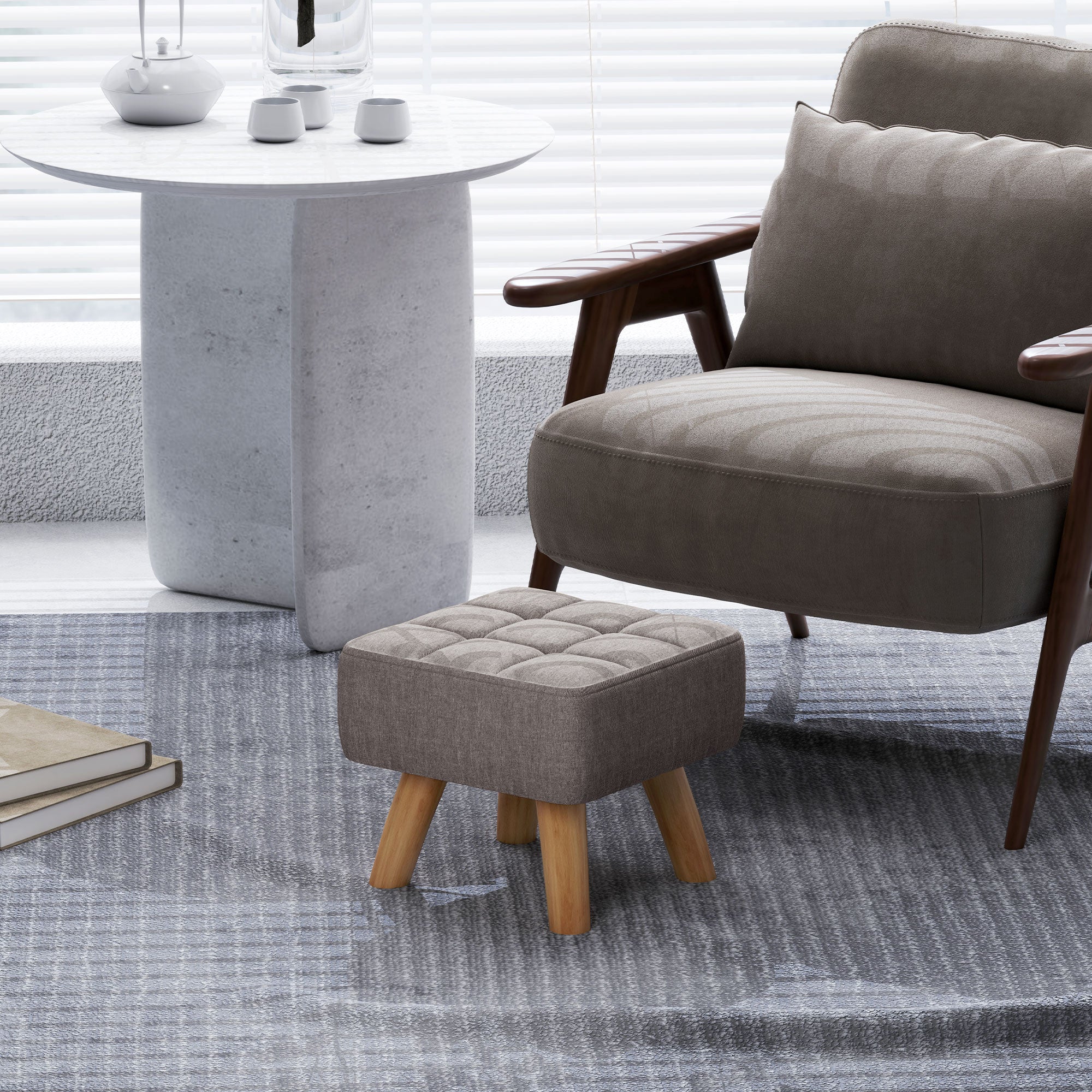 Repose pied salon - HOMCOM - siège rembourré en tissu - avec pieds en bois - pour salon chambre - 27 x 27 x 26 cm - gris - 7