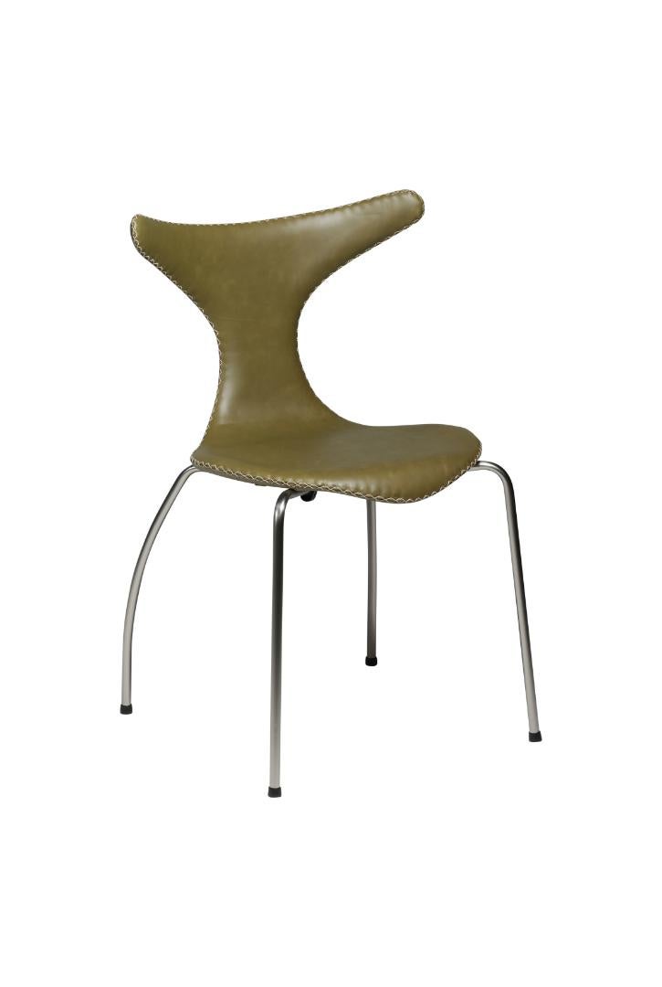 Dolphin Dan-Form krzesło stołowe prawdziwa skóra zielona.