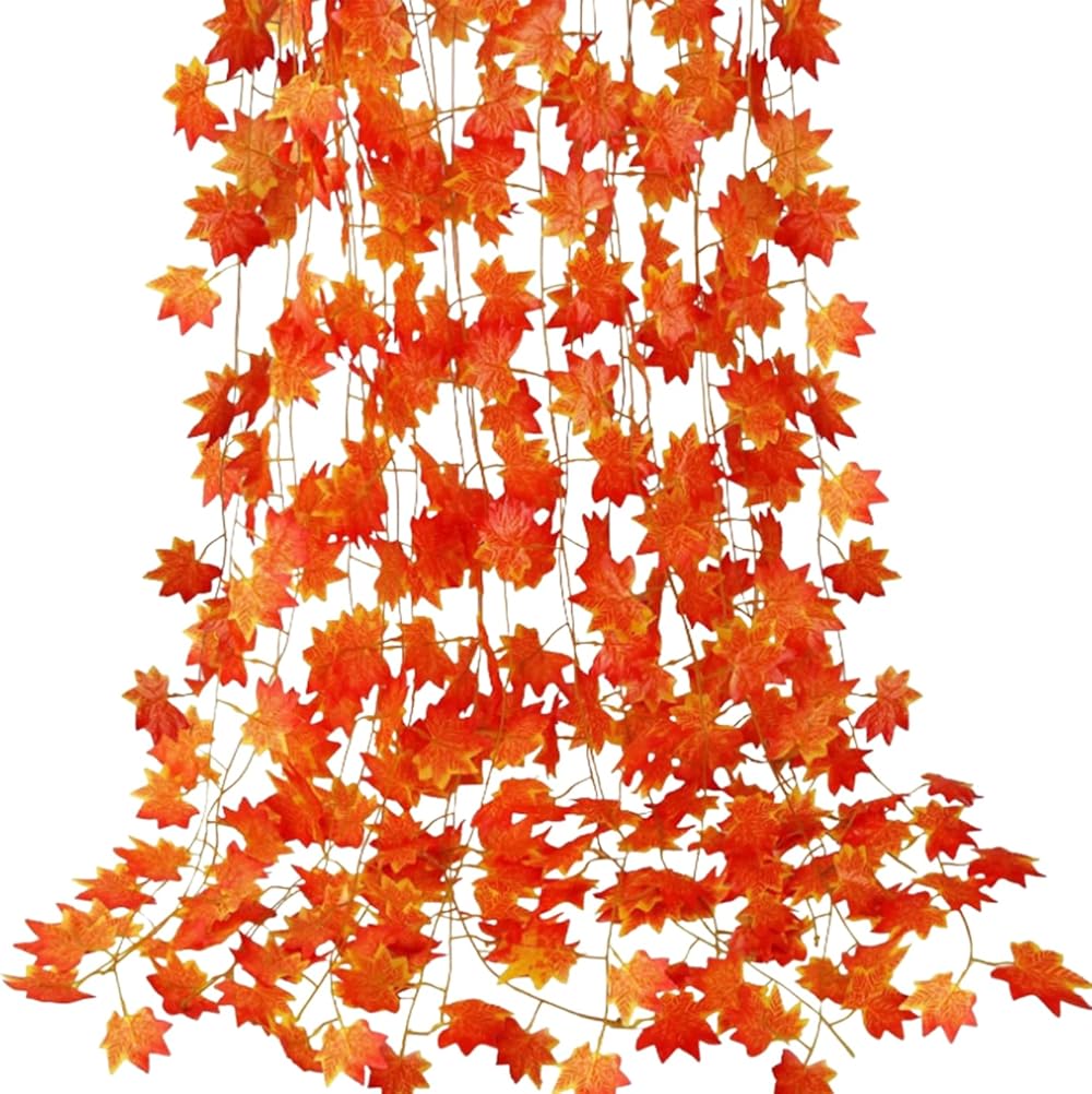 Lot De 2 Guirlandes De Feuilles D'Érable Artificielles - Décoration Automne/Halloween - Longueur 1,75m Chacune - 72 Feuilles