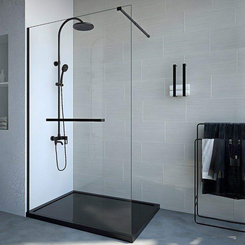 Ścianka prysznicowa z uchwytem na ręczniki - 120 x 200 cm - Czarny mat - Szkło hartowane - KRISTEN