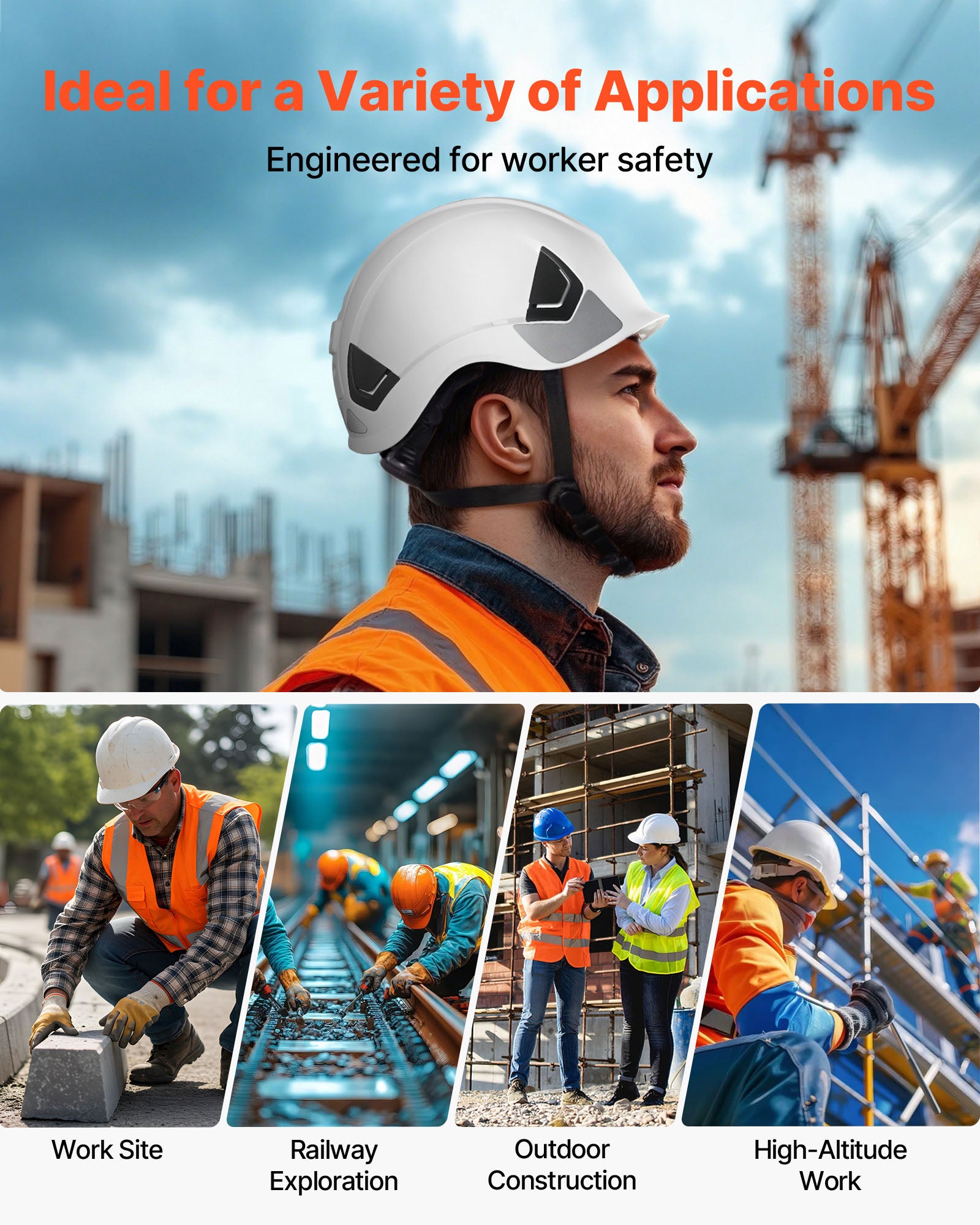 Casque de sécurité certifié ANSI/ISEA Z89.1,VEVOR ABS,suspension à cliquet 6 points,réglable et ventilé,pour hommes,femmes et adultes,constructi - 6