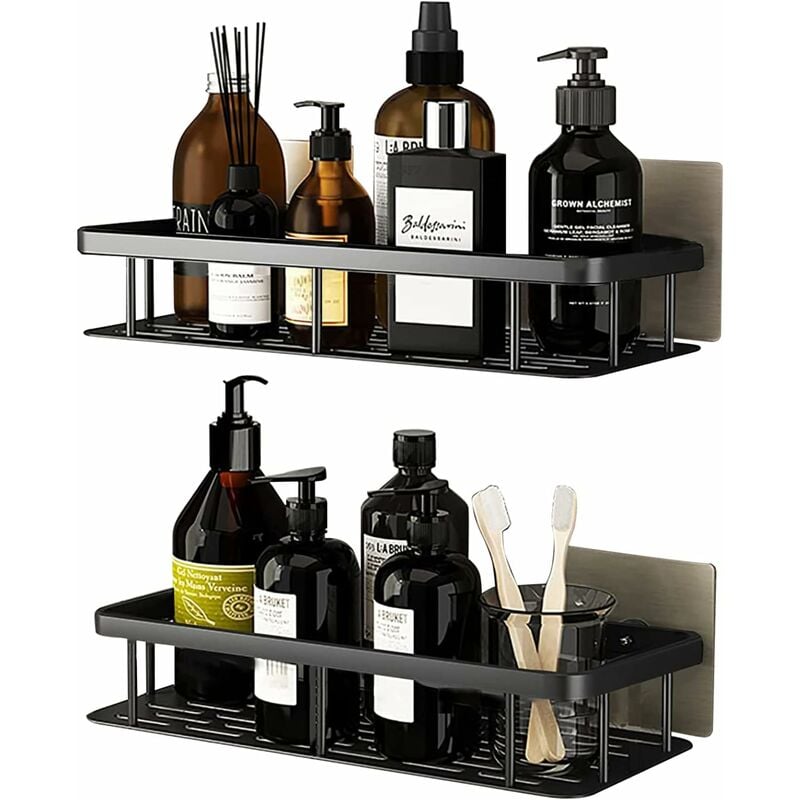 Étagère De Douche Sans Perçage 2 Paniers - Rectangulaire Alu - Lot De 2