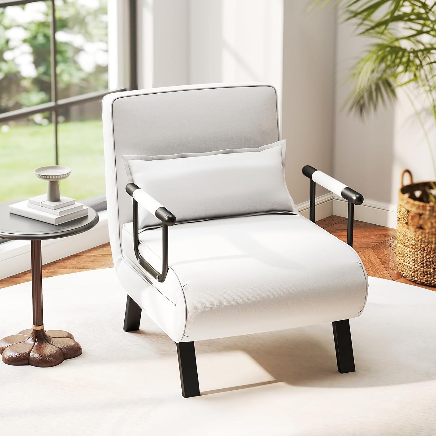 Canapé-lit Convertible, Fauteuil Convertible Lit, avec Dossier Réglable en 6 Positions, Oreiller Amovible, Canapé-lit Pliable 1 Place (Blanc) - 9