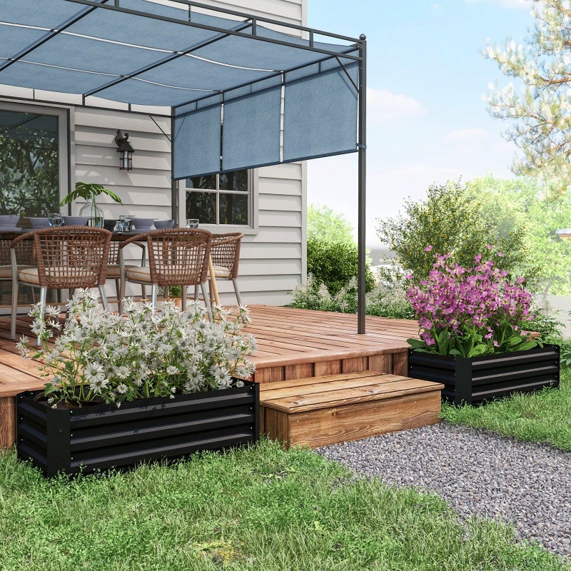 Lot de 2 carré potager de jardin dim. 100L x 50l x 30H cm - tôle d'acier ondulée noir - 7